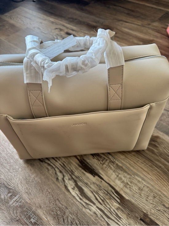 MONAT Lux Cream Tote Isotoner Cream Tote Bag with Front Pouch